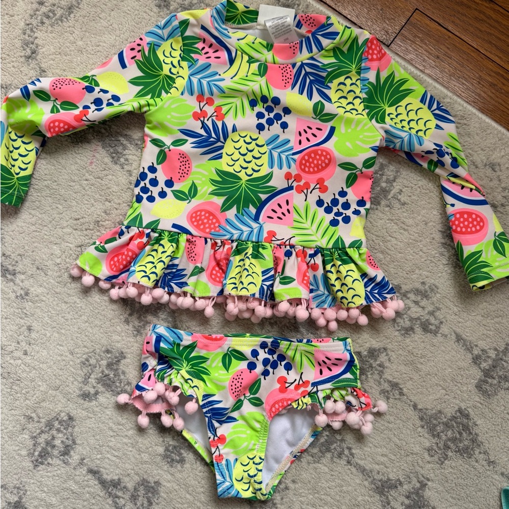 Nicole Miller Kids Swim Rashguard Set - Pink, Green, Blue